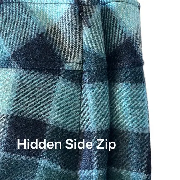 LL Bean Wool Plaid Midi Skirt Teal Navy Size 12 - Picture 6 of 10
